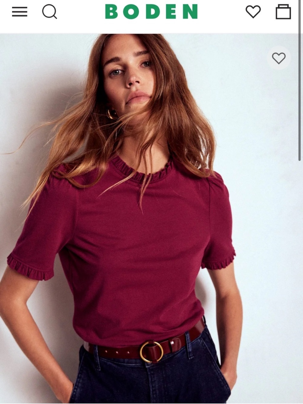 Boden Women’s Imi Super-soft Frill Tee Burgundy